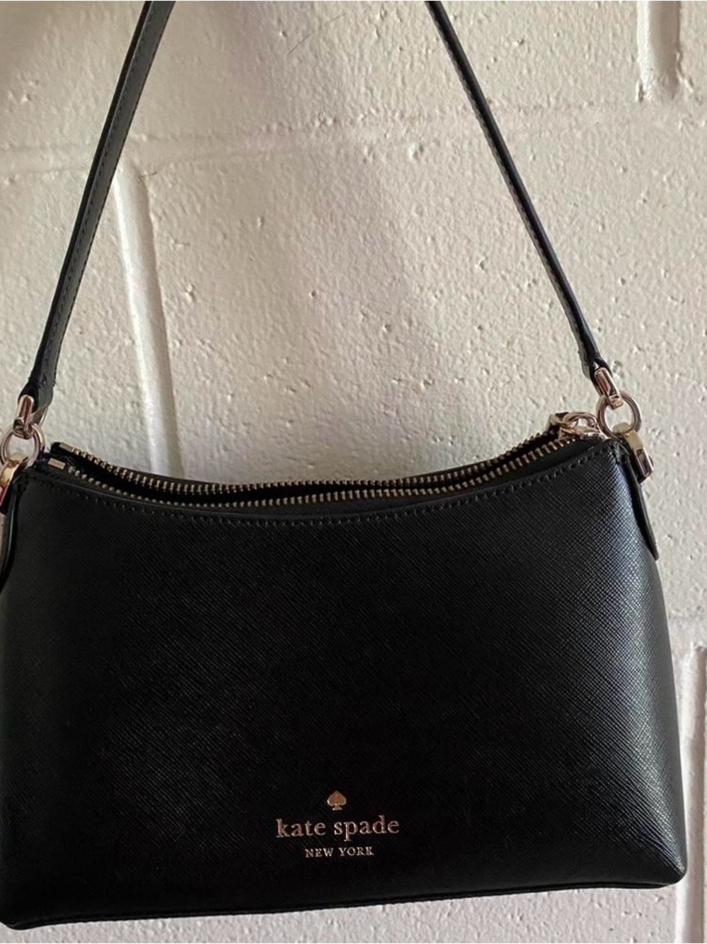 kate spade black leather shoulder bag with gold hardware